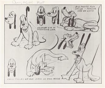 WALT DISNEY STUDIOS / WALT KELLY (1913-1973) Pluto, Mickey’s Surprise Party animation drawing and model sheet.